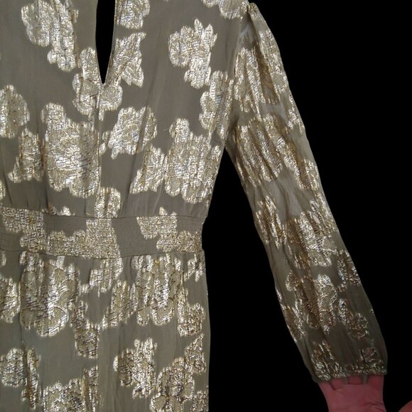 EN CRÈME V-neck Kimono Sleeve Maxi Gold Metallic Dress Boho L - Picture 8 of 12